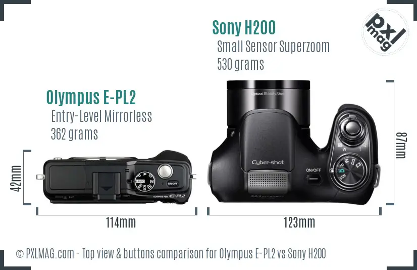 Olympus E-PL2 vs Sony H200 top view buttons comparison