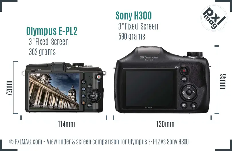 Olympus E-PL2 vs Sony H300 Screen and Viewfinder comparison