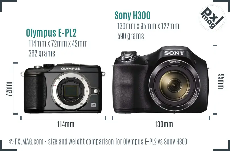 Olympus E-PL2 vs Sony H300 size comparison