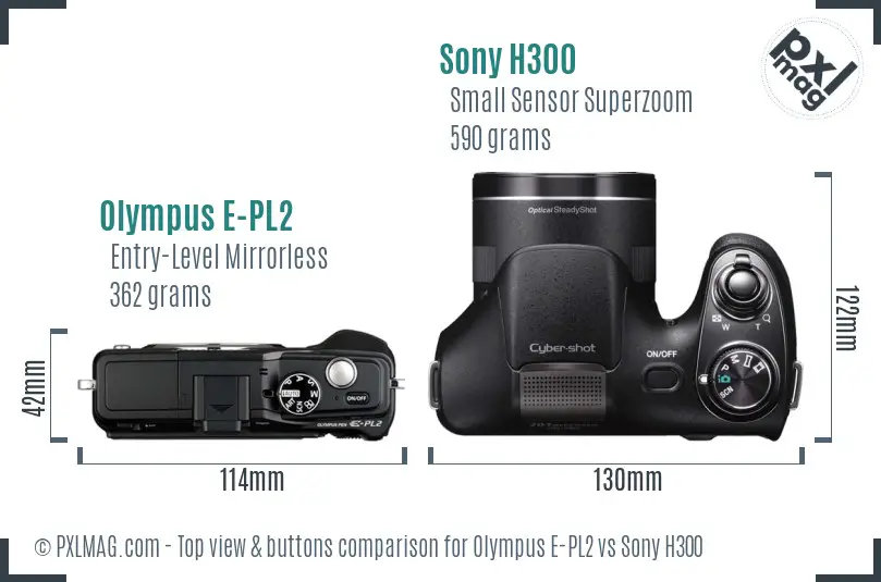 Olympus E-PL2 vs Sony H300 top view buttons comparison