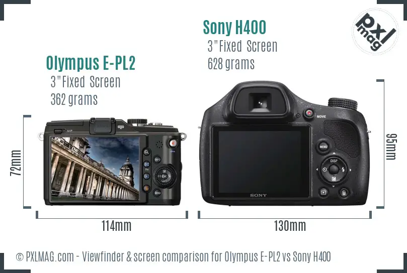 Olympus E-PL2 vs Sony H400 Screen and Viewfinder comparison