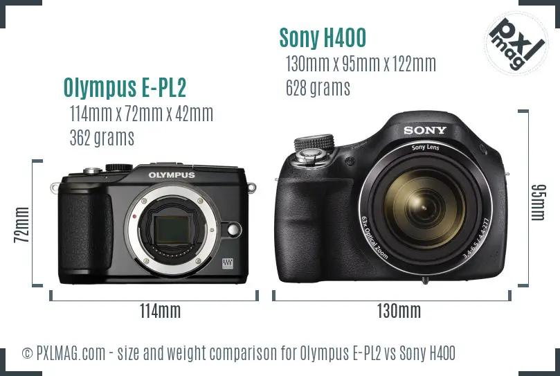 Olympus E-PL2 vs Sony H400 size comparison