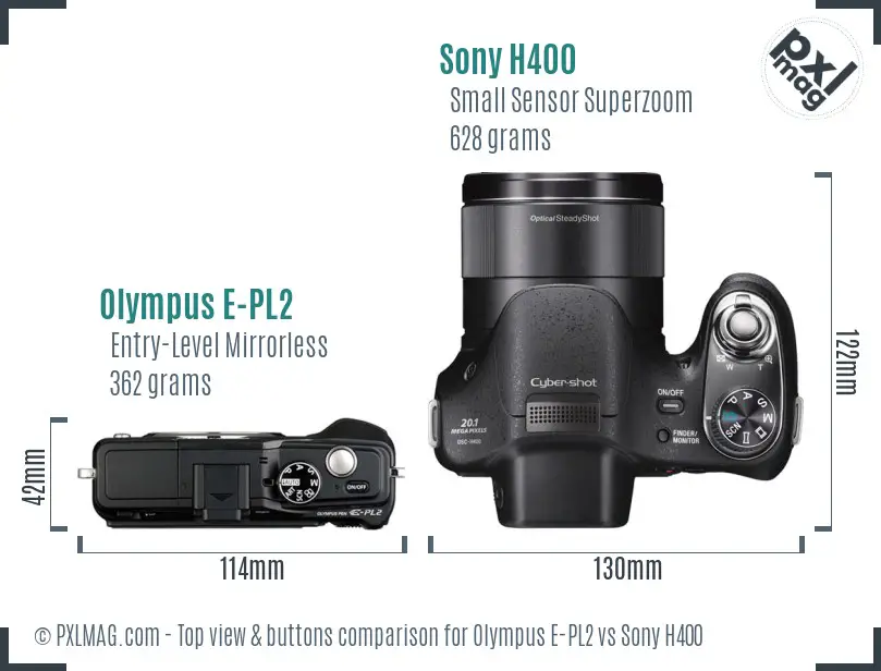 Olympus E-PL2 vs Sony H400 top view buttons comparison