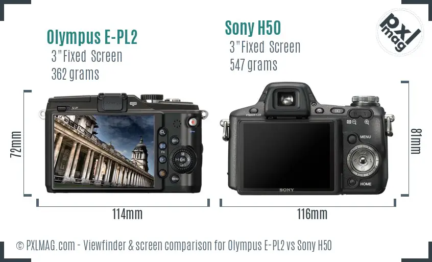 Olympus E-PL2 vs Sony H50 Screen and Viewfinder comparison