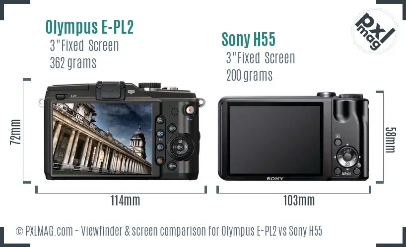 Olympus E-PL2 vs Sony H55 Screen and Viewfinder comparison