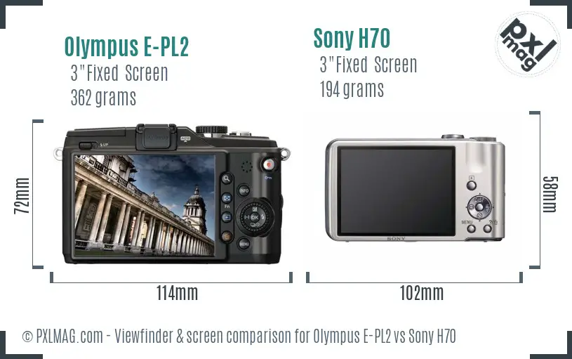 Olympus E-PL2 vs Sony H70 Screen and Viewfinder comparison