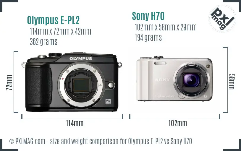Olympus E-PL2 vs Sony H70 size comparison