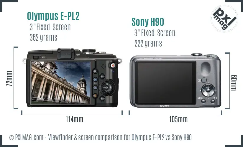 Olympus E-PL2 vs Sony H90 Screen and Viewfinder comparison