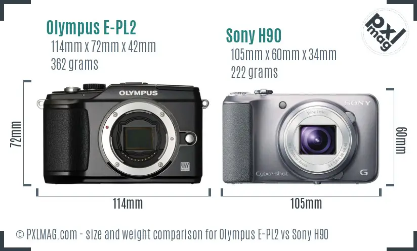 Olympus E-PL2 vs Sony H90 size comparison