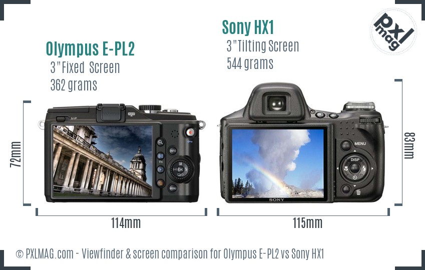Olympus E-PL2 vs Sony HX1 Screen and Viewfinder comparison