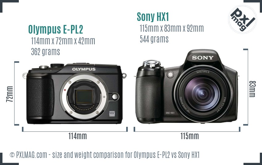 Olympus E-PL2 vs Sony HX1 size comparison
