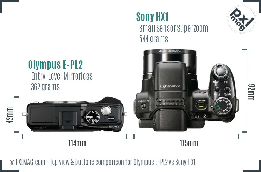 Olympus E-PL2 vs Sony HX1 top view buttons comparison