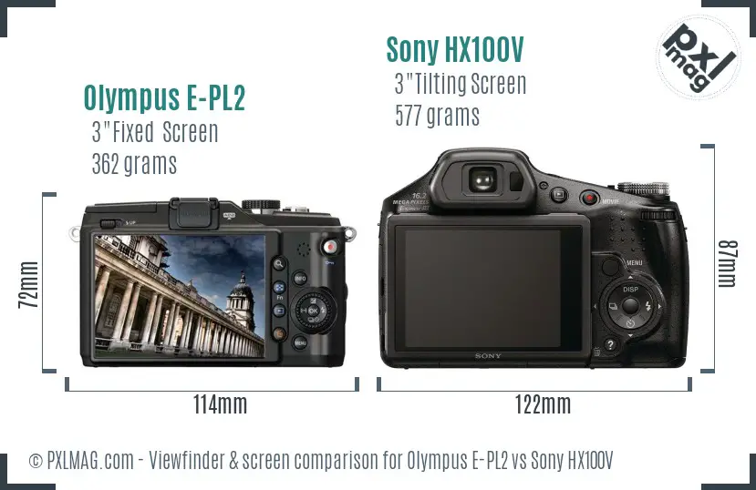 Olympus E-PL2 vs Sony HX100V Screen and Viewfinder comparison