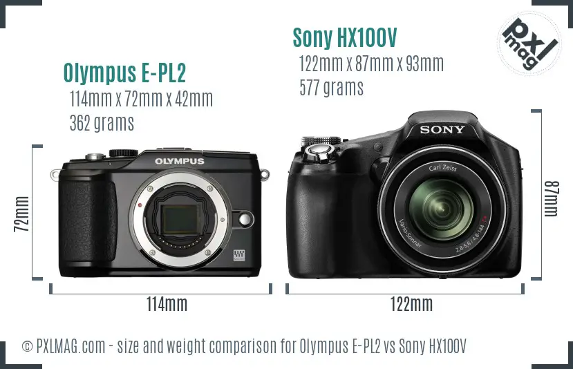 Olympus E-PL2 vs Sony HX100V size comparison