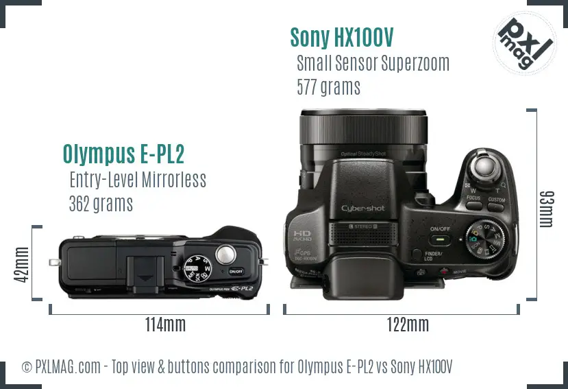 Olympus E-PL2 vs Sony HX100V top view buttons comparison