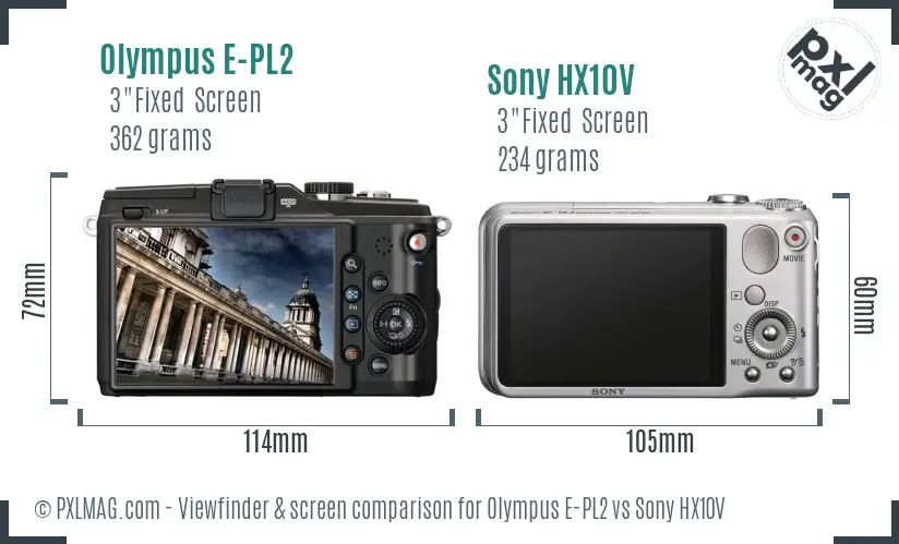 Olympus E-PL2 vs Sony HX10V Screen and Viewfinder comparison