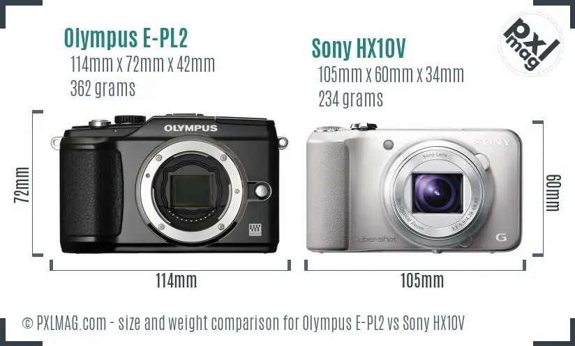 Olympus E-PL2 vs Sony HX10V size comparison