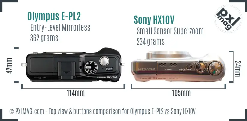 Olympus E-PL2 vs Sony HX10V top view buttons comparison