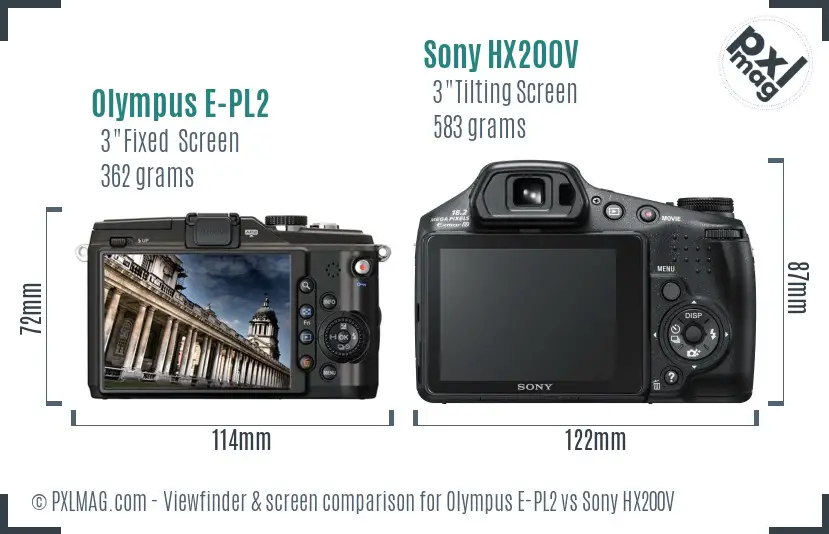 Olympus E-PL2 vs Sony HX200V Screen and Viewfinder comparison