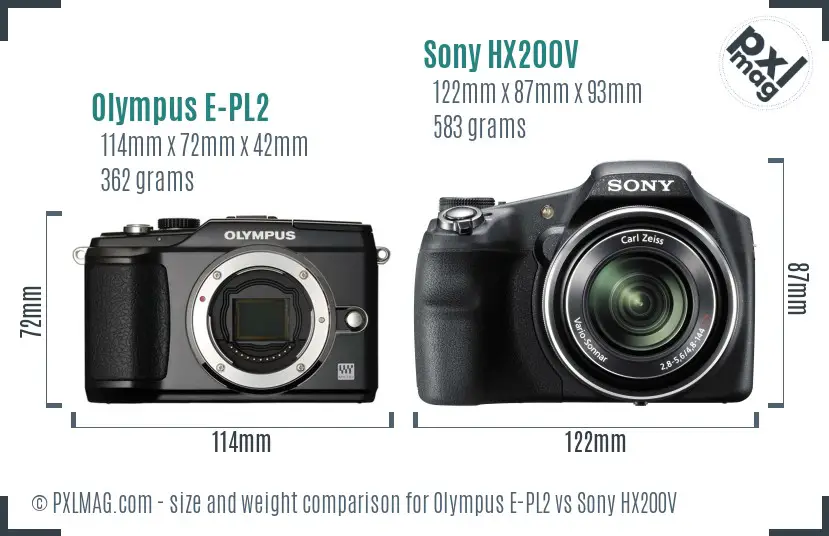 Olympus E-PL2 vs Sony HX200V size comparison