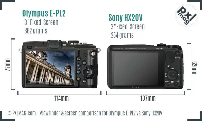 Olympus E-PL2 vs Sony HX20V Screen and Viewfinder comparison