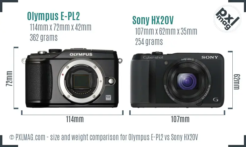 Olympus E-PL2 vs Sony HX20V size comparison