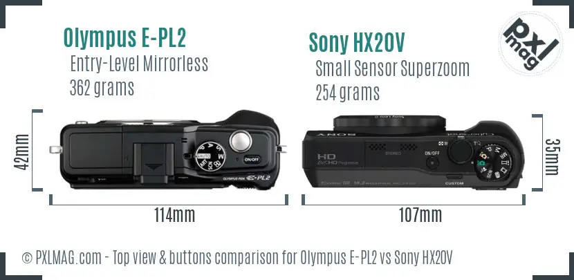 Olympus E-PL2 vs Sony HX20V top view buttons comparison