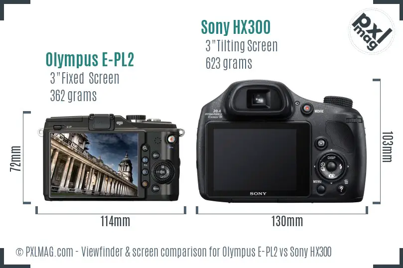 Olympus E-PL2 vs Sony HX300 Screen and Viewfinder comparison