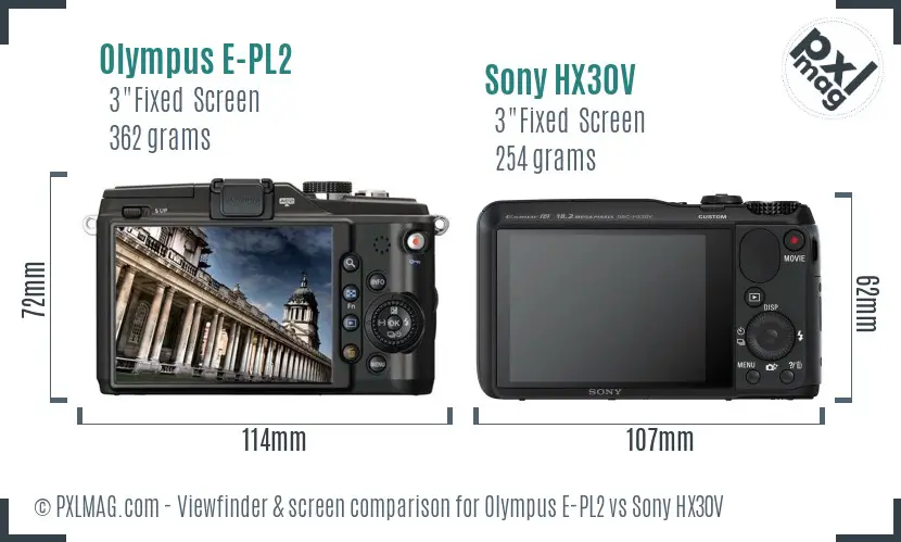 Olympus E-PL2 vs Sony HX30V Screen and Viewfinder comparison