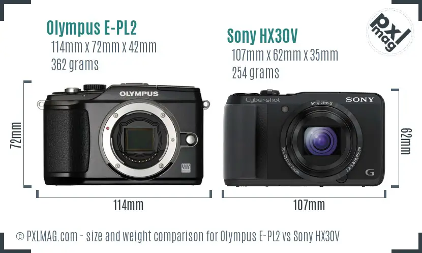 Olympus E-PL2 vs Sony HX30V size comparison