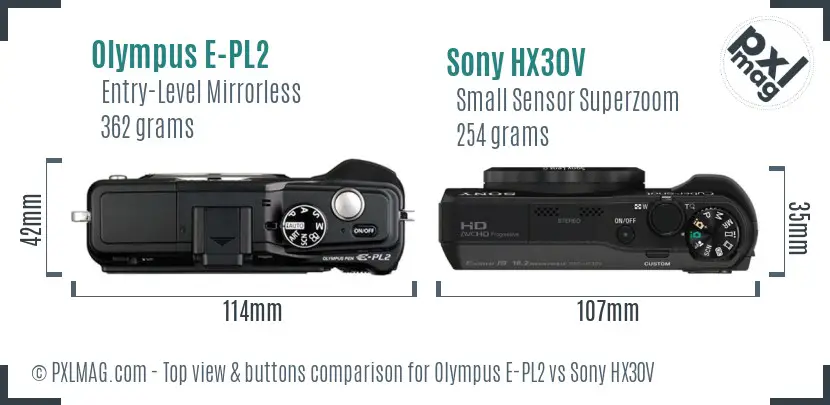 Olympus E-PL2 vs Sony HX30V top view buttons comparison