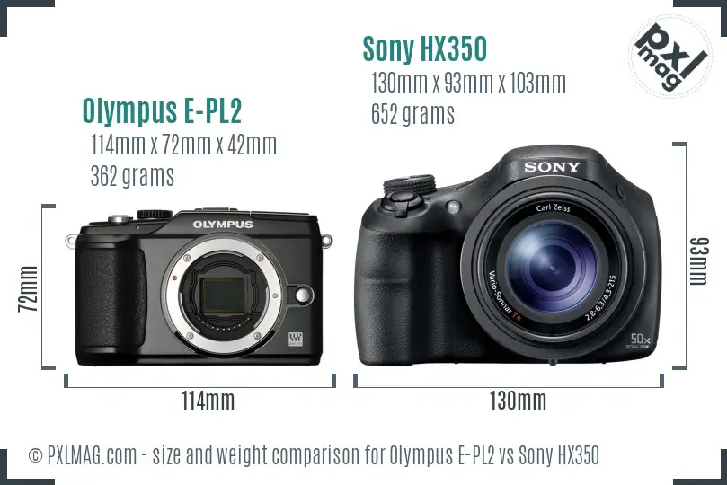 Olympus E-PL2 vs Sony HX350 size comparison