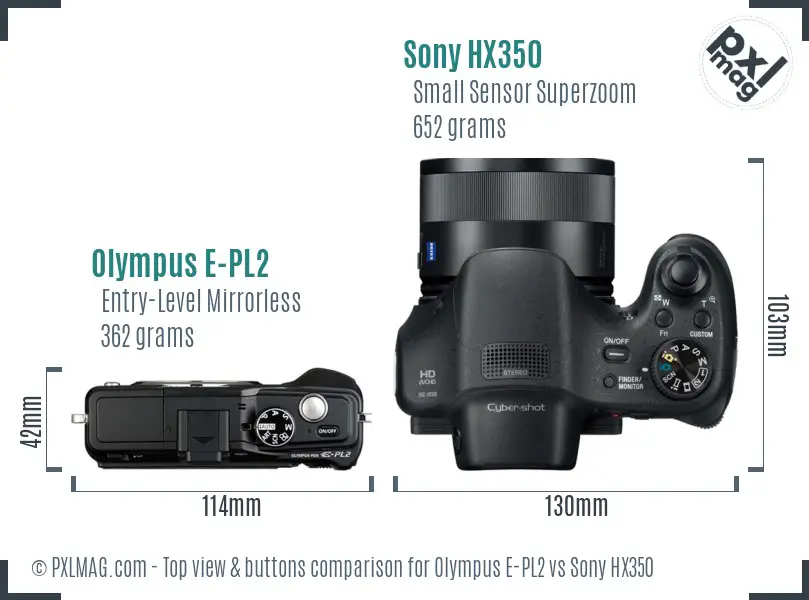 Olympus E-PL2 vs Sony HX350 top view buttons comparison