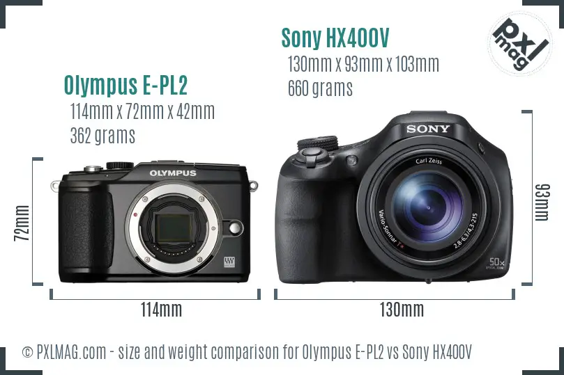 Olympus E-PL2 vs Sony HX400V size comparison