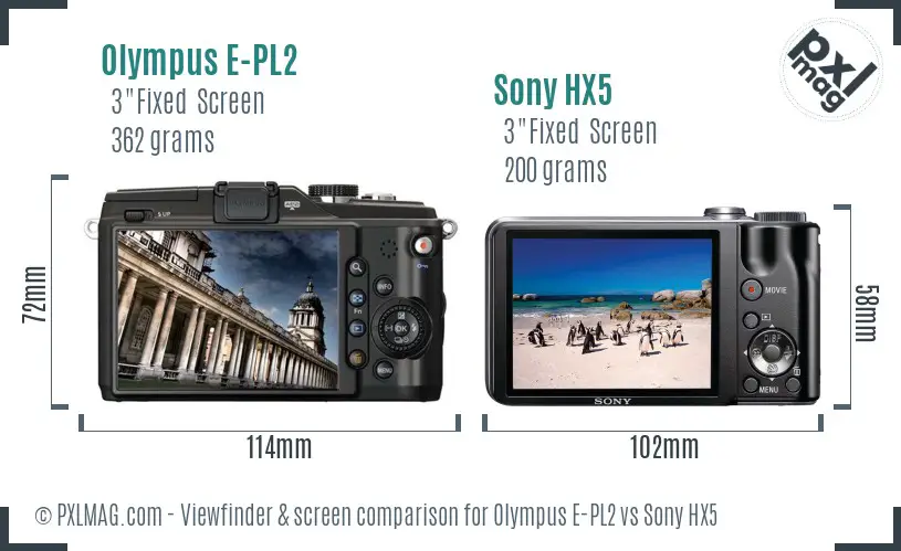 Olympus E-PL2 vs Sony HX5 Screen and Viewfinder comparison