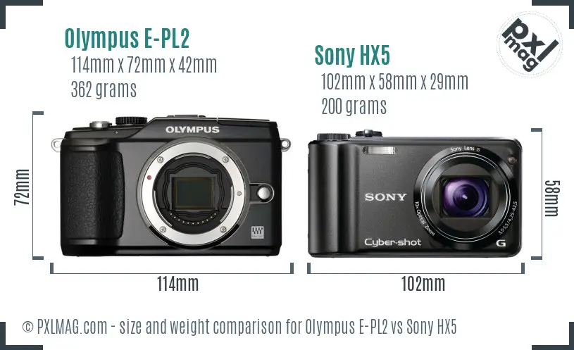 Olympus E-PL2 vs Sony HX5 size comparison