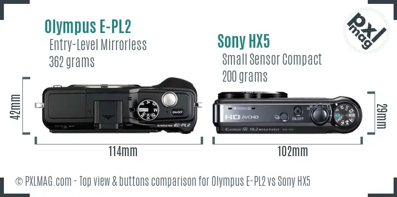 Olympus E-PL2 vs Sony HX5 top view buttons comparison