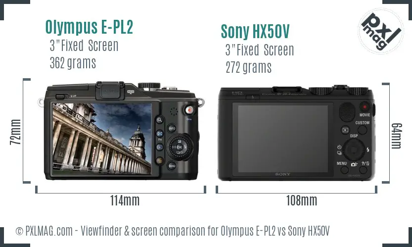 Olympus E-PL2 vs Sony HX50V Screen and Viewfinder comparison