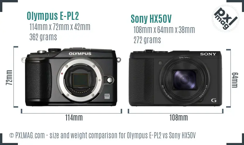 Olympus E-PL2 vs Sony HX50V size comparison