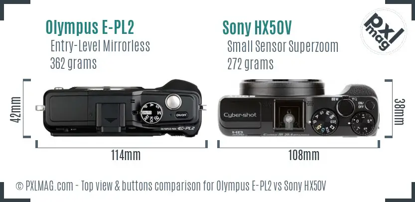 Olympus E-PL2 vs Sony HX50V top view buttons comparison
