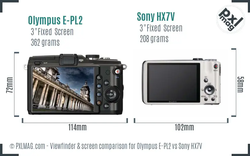 Olympus E-PL2 vs Sony HX7V Screen and Viewfinder comparison