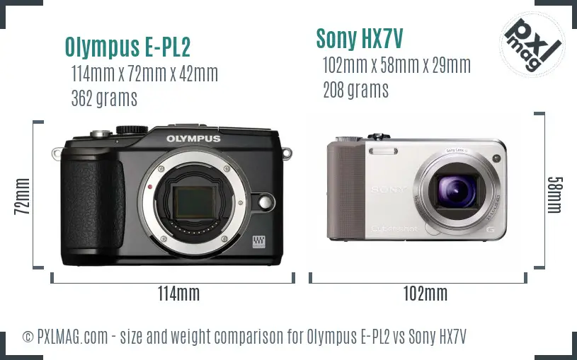 Olympus E-PL2 vs Sony HX7V size comparison