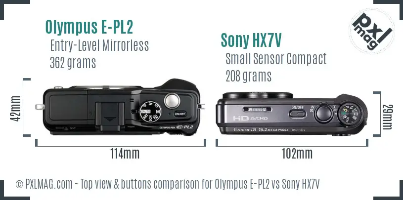 Olympus E-PL2 vs Sony HX7V top view buttons comparison