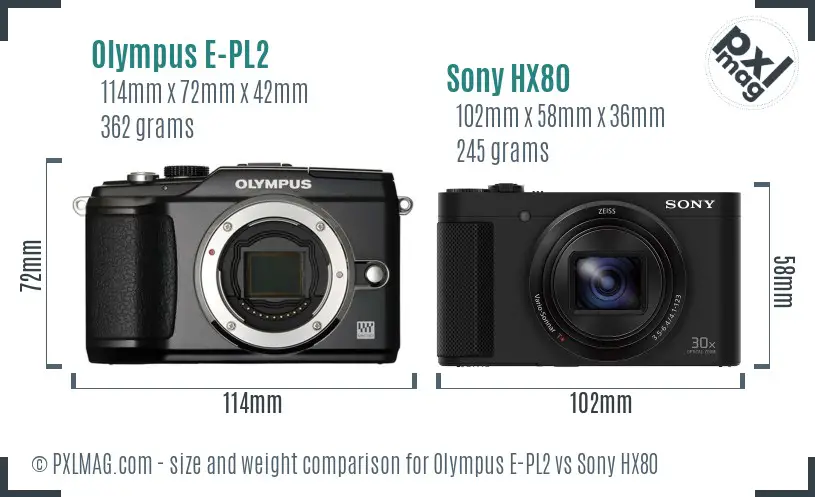 Olympus E-PL2 vs Sony HX80 size comparison