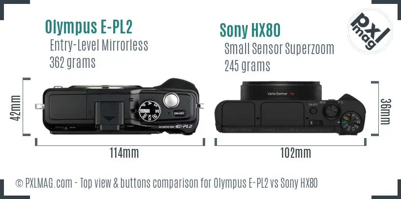 Olympus E-PL2 vs Sony HX80 top view buttons comparison