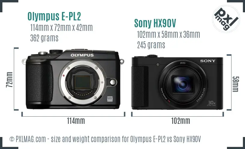 Olympus E-PL2 vs Sony HX90V size comparison Olympus E-PL2 vs Sony HX90V size comparison