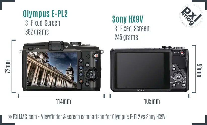Olympus E-PL2 vs Sony HX9V Screen and Viewfinder comparison