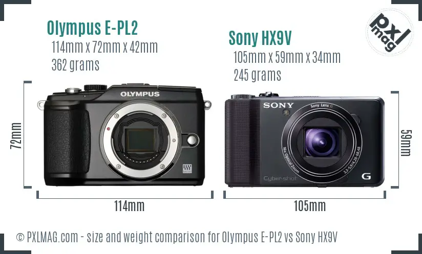 Olympus E-PL2 vs Sony HX9V size comparison