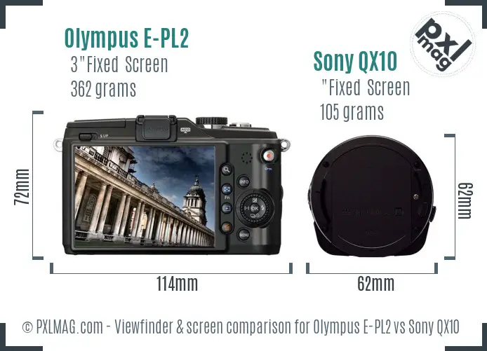 Olympus E-PL2 vs Sony QX10 Screen and Viewfinder comparison