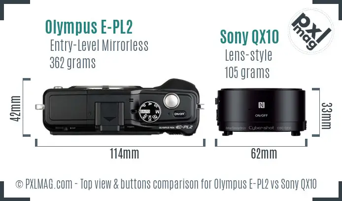 Olympus E-PL2 vs Sony QX10 top view buttons comparison